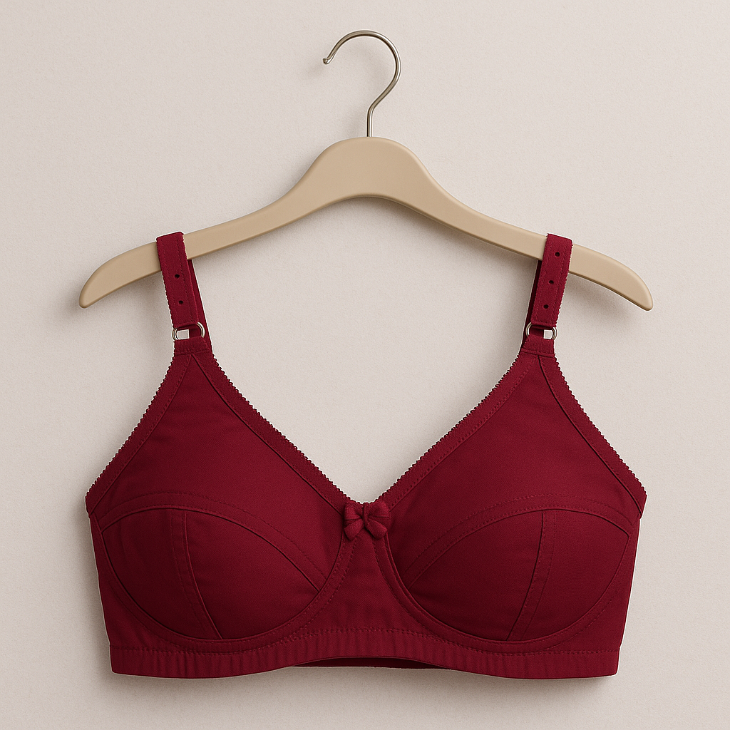 Pack of 4 - Elegant Deep Red Non-Wired Cotton Comfort Bra.